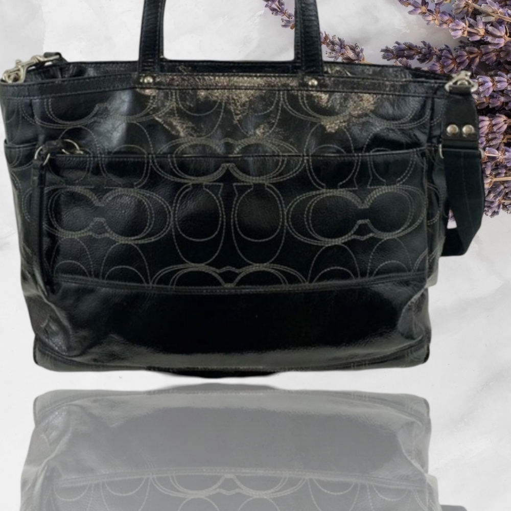 Coach black patent large sig stitched trave/ diaper bag - Picture 3 of 10